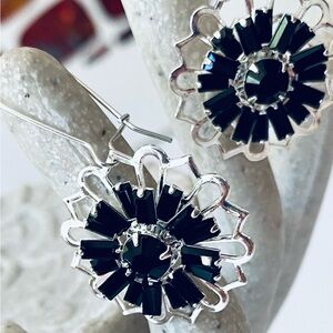 New Handcrafted Earrings - Swarovski Black Crystals & Sterling Silver Drop